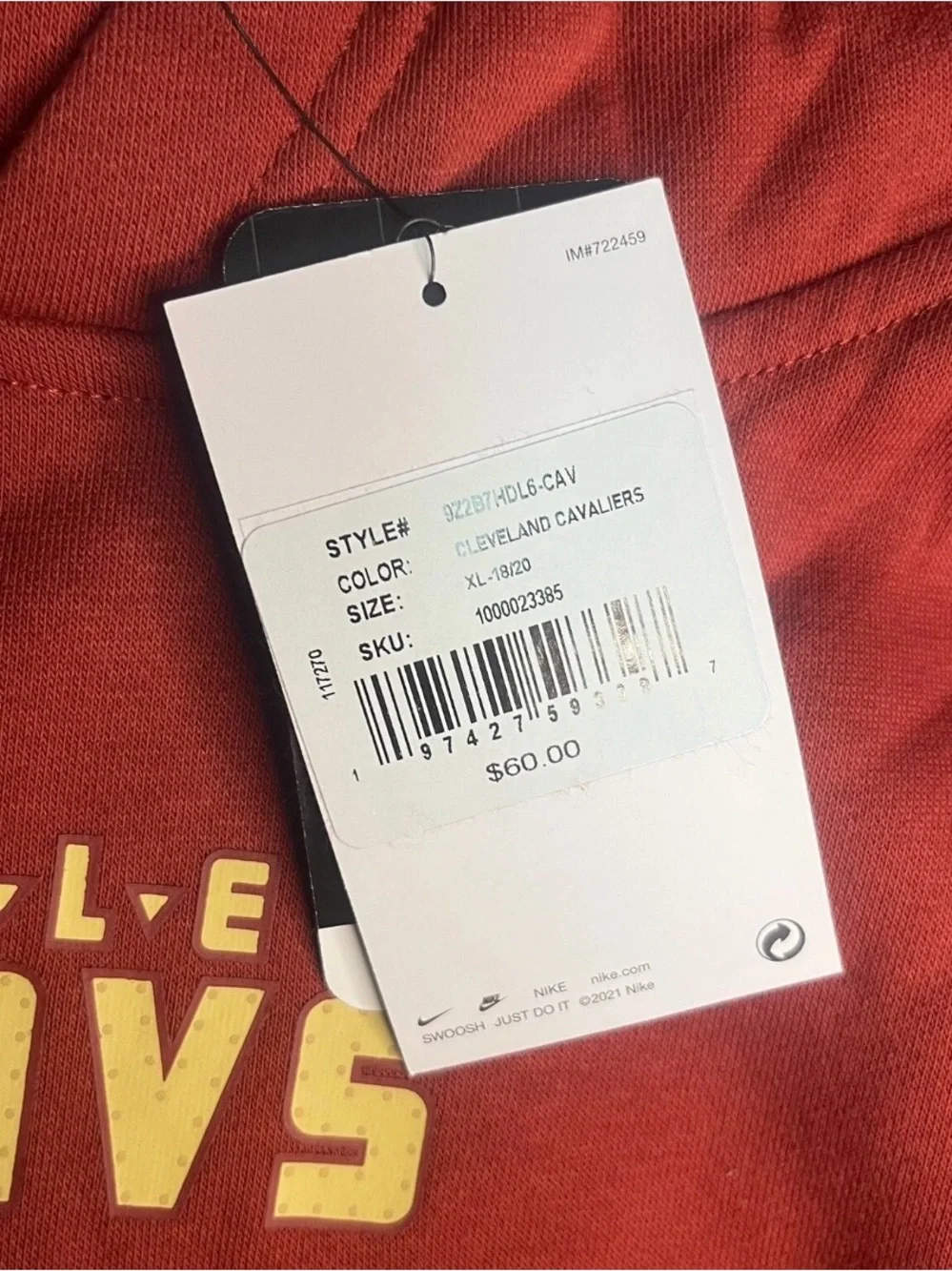 Nike Red CAVS Pullover Hoodie with Yellow Logo